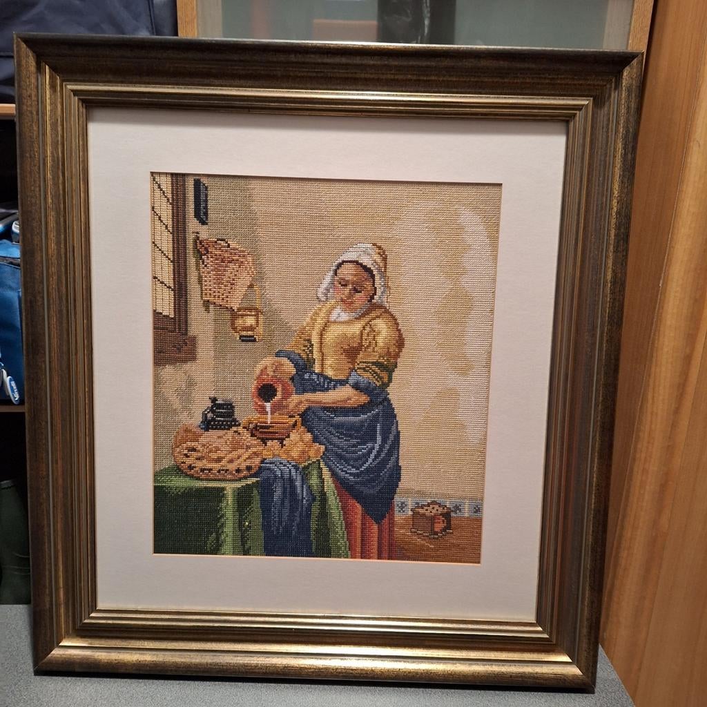 Prachtige afbeelding van het Melkmeisje in kruisjessteek, Antiek en Kunst, Ophalen