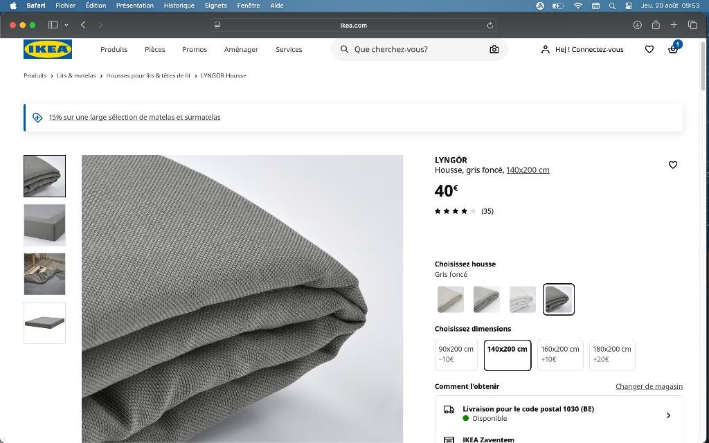 Housse LYNGOR pour sommier IKEA 140X200 neuf, Maison & Meubles, Neuf, Enlèvement ou Envoi, 140 cm, Sommier