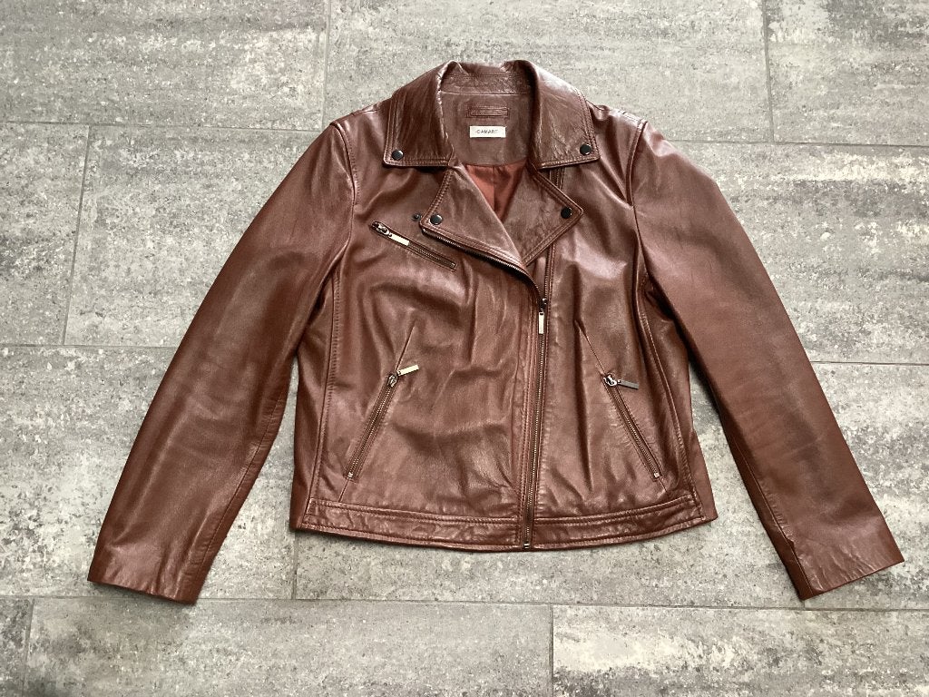 Biker jas cognac leder 44, Bruin, Maat 42/44 (L), Ophalen of Verzenden, Zo goed als nieuw