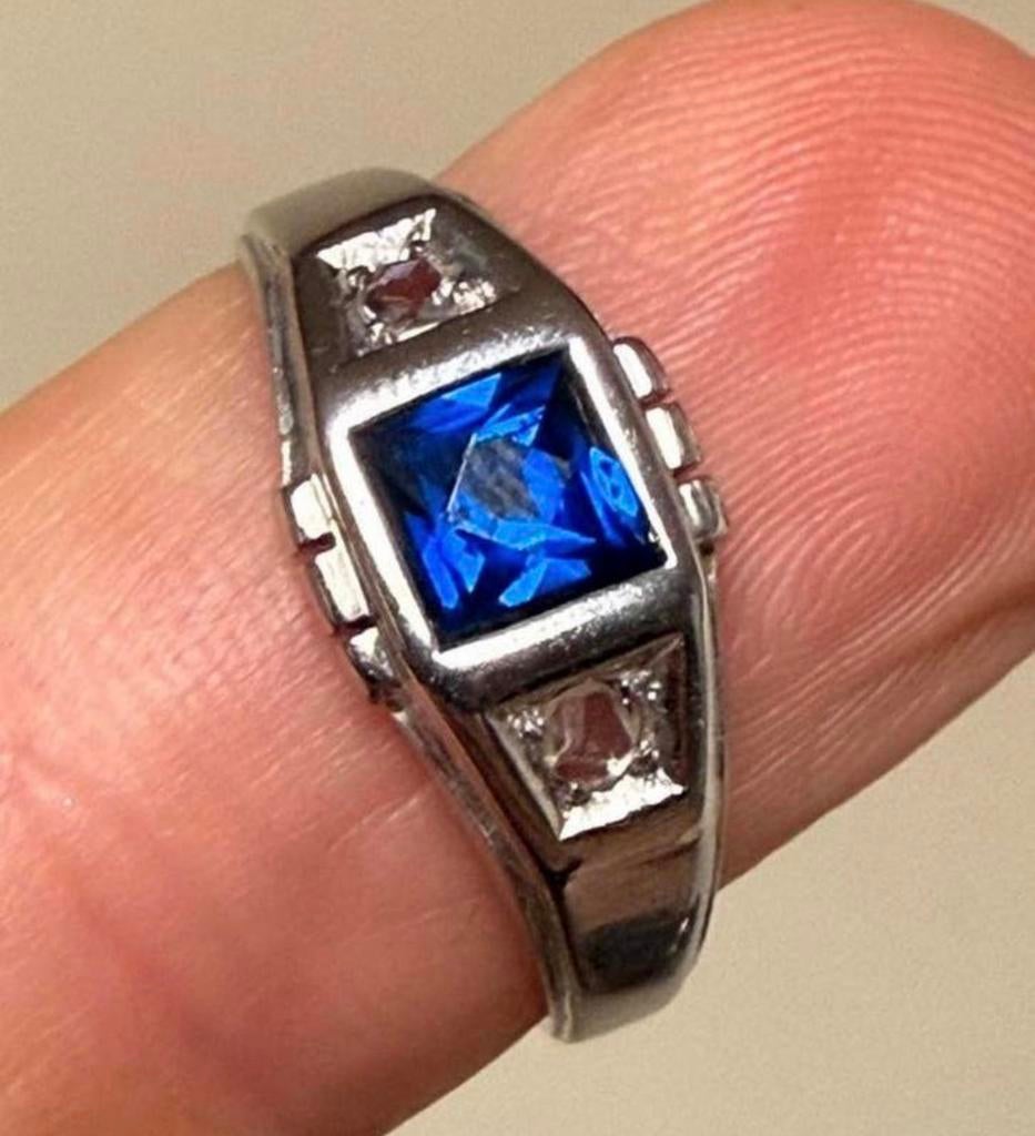 18 karaat gouden ring met natuurlijke diamant en saffier!, Bijoux, Sacs & Beauté, Bagues, Enlèvement ou Envoi, 18 à 19, Femme ou Homme