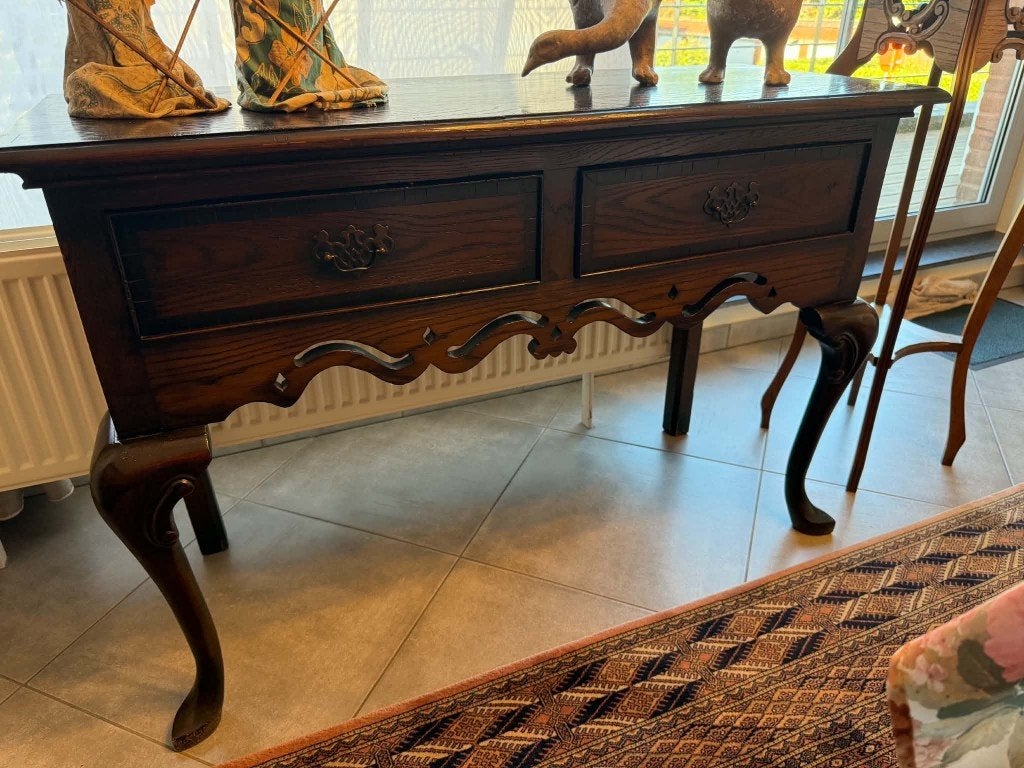 Mooie wandtafel in donker hout, Huis en Inrichting, Ophalen, Gebruikt, 100 tot 150 cm, 25 tot 50 cm