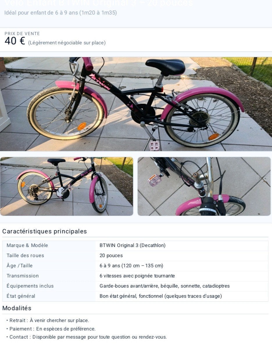 Vélo 20 pouces, Vélos & Vélomoteurs, Vitesses, Frein sur jante, Utilisé, BTwin Décathlon
