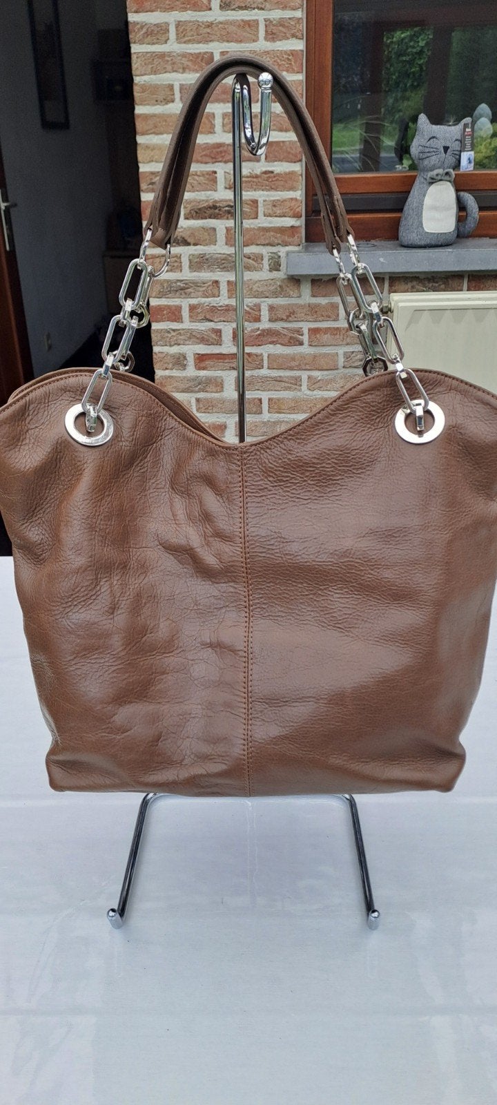 grand sac à main en cuir marron pour femme neuf, Enlèvement ou Envoi, Brun, Sac à main