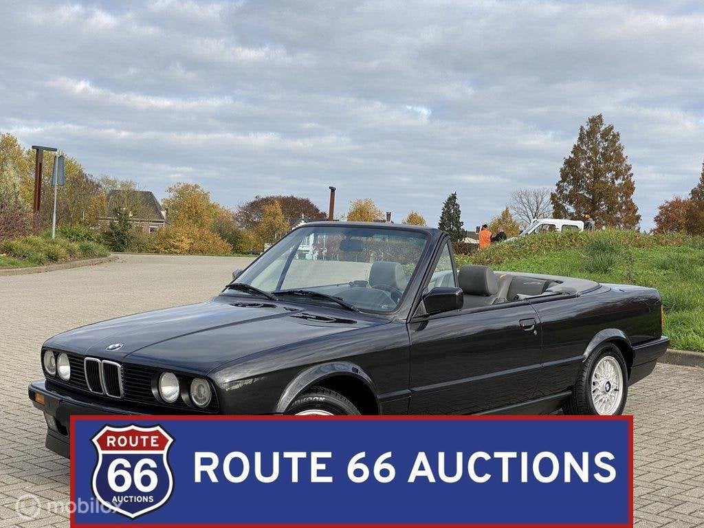 BMW 318i Cabriolet | 1991 | Route 66 Auctions, Auto's, Zwart, Bedrijf, Handgeschakeld, Overige carrosserie