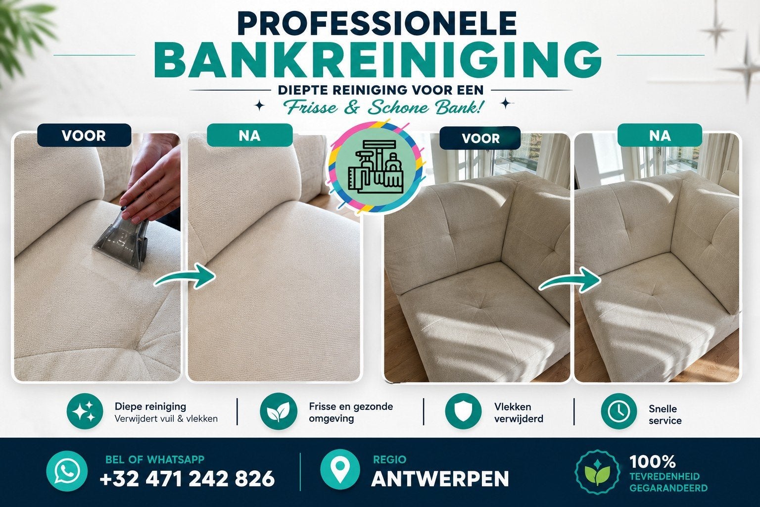 Professionele Bankreiniging Antwerpen, Huis en Inrichting, Ophalen of Verzenden, Nieuw, 8 stoelen of meer