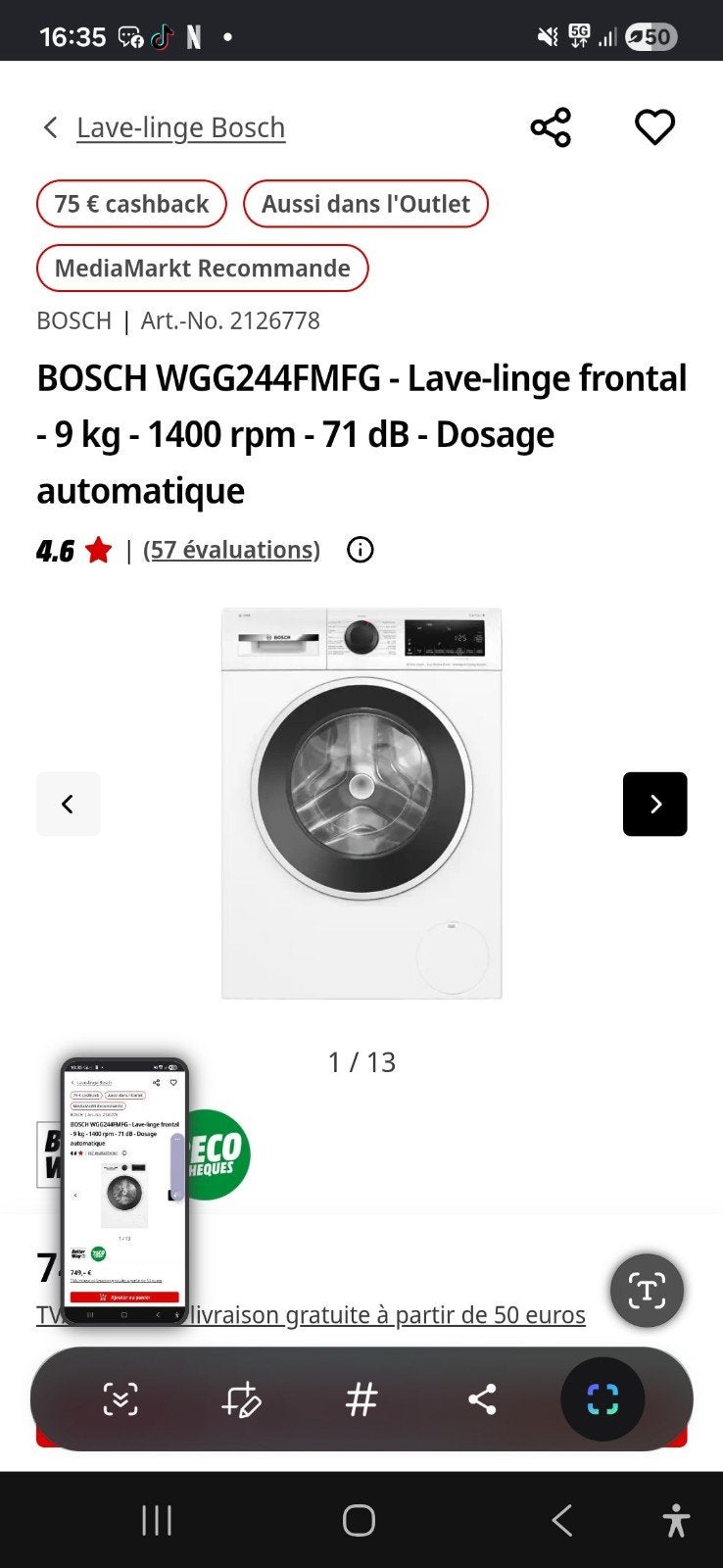Machine à laver BOSCH serie 6 neuve, Electroménager, 8 à 10 kg, Enlèvement, Neuf, Chargeur frontal