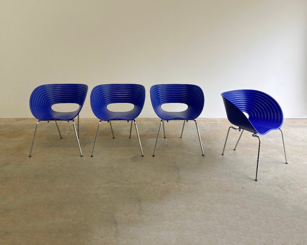 4x Vitra Tom Vac stoel blauw door Ron Arad, Ophalen, Modern Design, Blauw, Vier