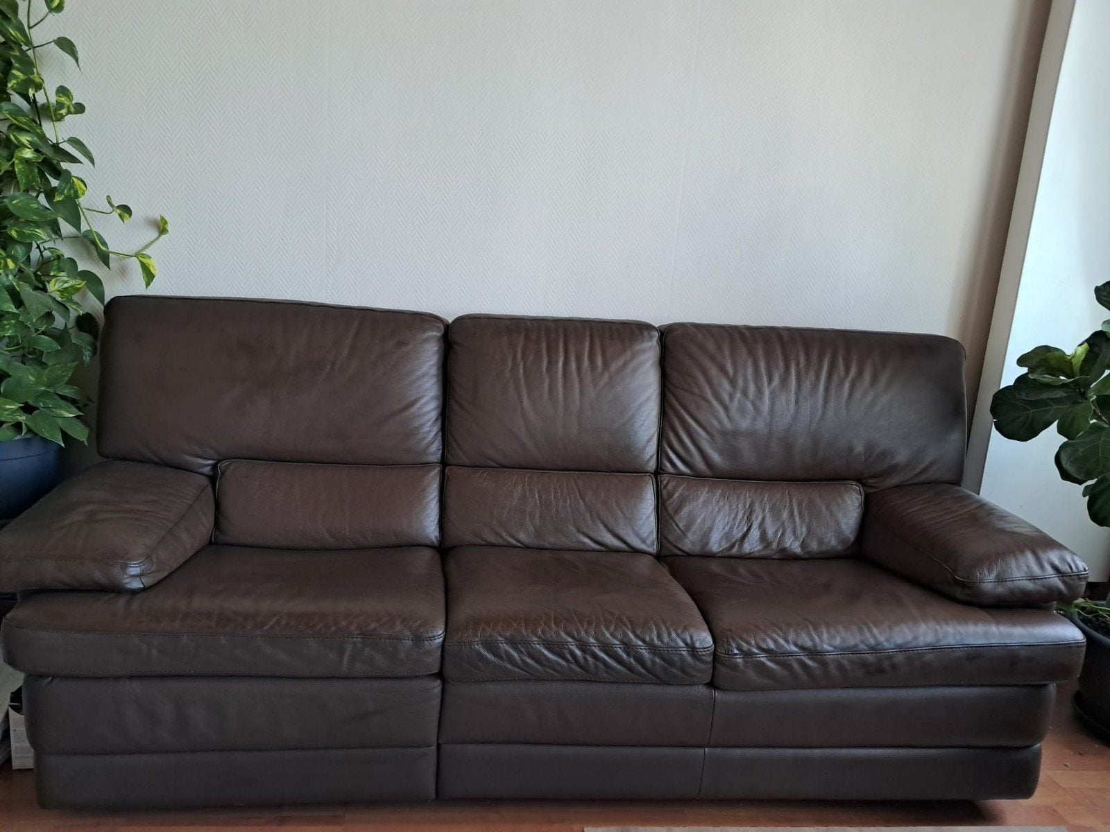 Salon complet en cuir brun, 3+2+1 dont 2 relax, Enlèvement, Cuir