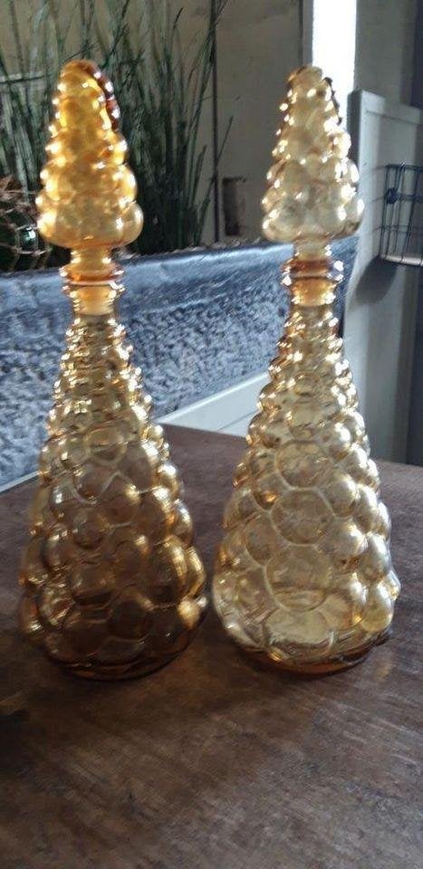 Empoli karaf bubbels amber koppel, Antiek en Kunst, Ophalen of Verzenden