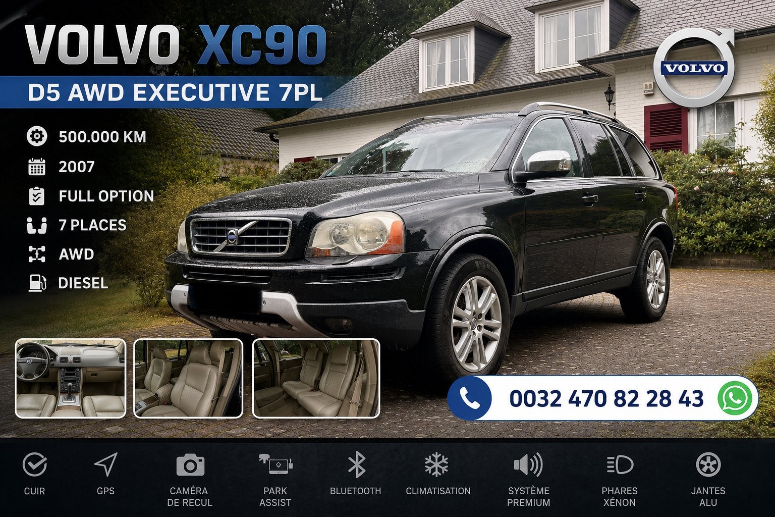 Volvo Xc 90 D5 AWD 7 pl, Achat, 2400 cm³, 7 places, Entretenue par le concessionnaire