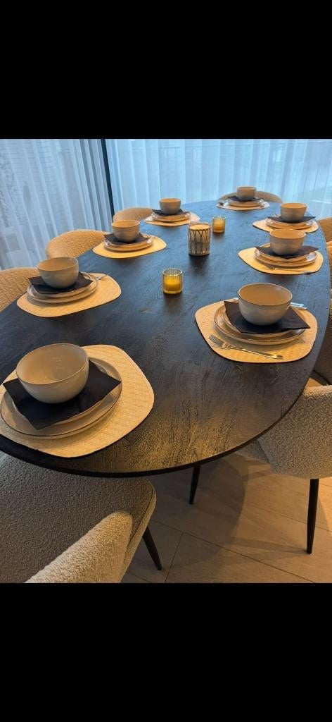 eettafel + 8 stoelen, Huis en Inrichting, Tafels | Eettafels, 100 tot 150 cm, 200 cm of meer, Ophalen of Verzenden, Zo goed als nieuw