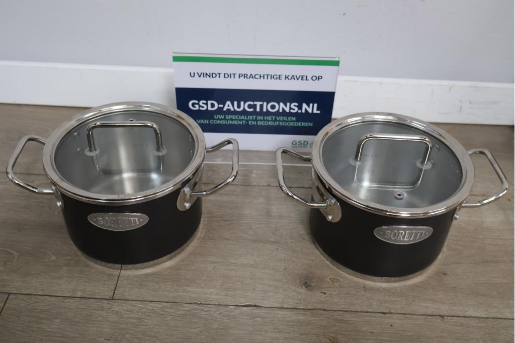 Set van 2 Zwarte Boretti Kookpannen met Deksel, Huis en Inrichting, Niet ingevuld, Niet ingevuld, Niet ingevuld