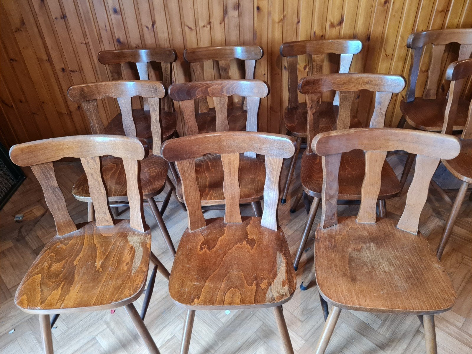 11 chaises bistrot style scandinave vintage, Maison & Meubles, Enlèvement, Bois, Trois