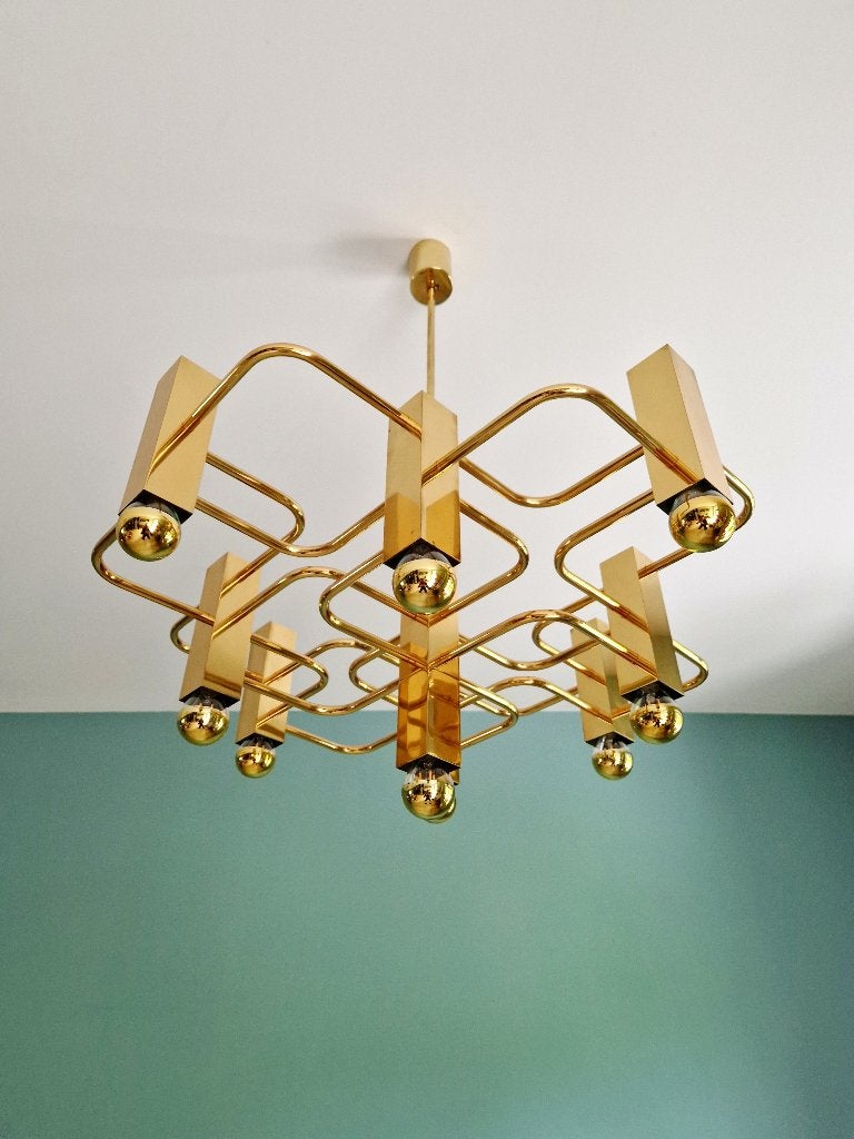 Grand lustre géométrique en laiton, G. Sciolari, 1970, Enlèvement