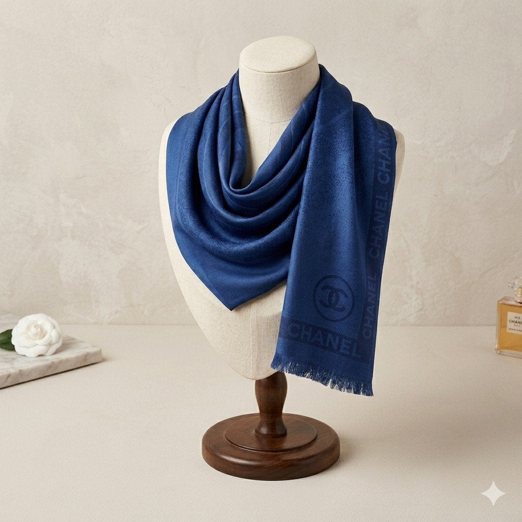 Originele sjaal/foulard van Chanel in blauw wol, Kleding | Dames, Mutsen, Sjaals en Handschoenen, Chanel, Ophalen of Verzenden