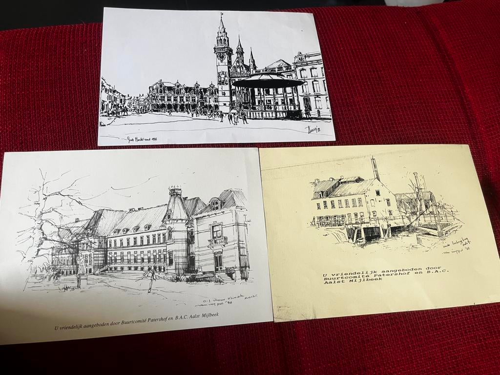 LOT 3 oude etsen Aalst, Antiek en Kunst, Ophalen of Verzenden