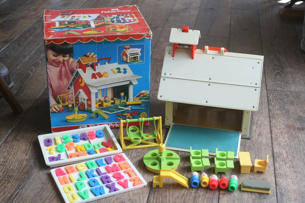 Fisher price play family school 923 (BOXED) jaren 70, Kinderen en Baby's, Ophalen of Verzenden, Zo goed als nieuw, Speelset