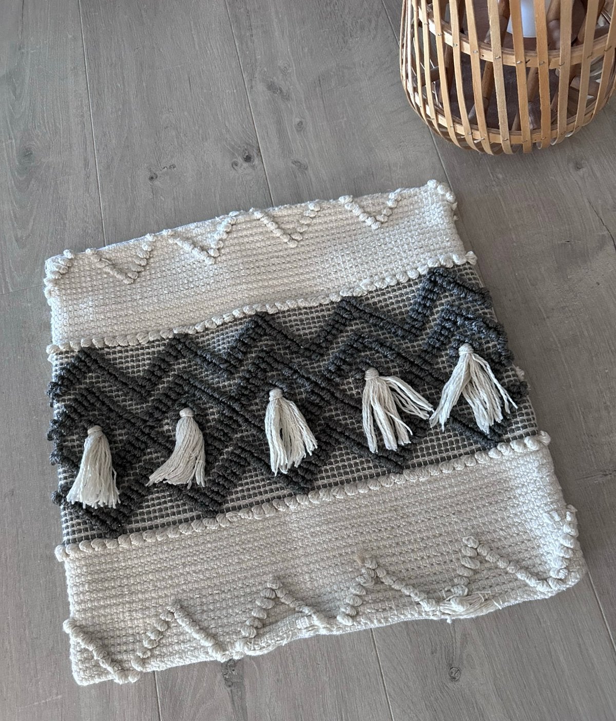 Housse de coussin en macramé, Neuf, Boho, Gris, Enlèvement
