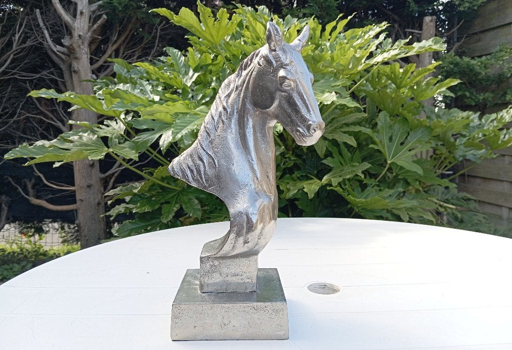 BEELD PAARDENHOOFD ALUMINIUM 35 CM, Antiek en Kunst, Kunst | Beelden en Houtsnijwerken, Beeld, Overige materialen, Zoogdier, 20 - 50 cm