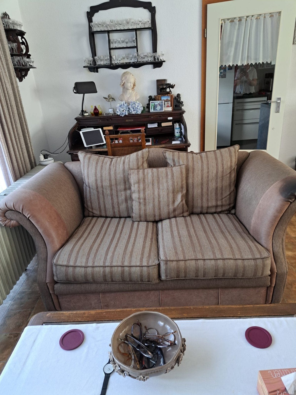 Karaktervolle, Handgemaakte Tweezit (Morres) met Echt Leder, Huis en Inrichting, Ophalen, Gebruikt, Tweepersoons, Minder dan 150 cm
