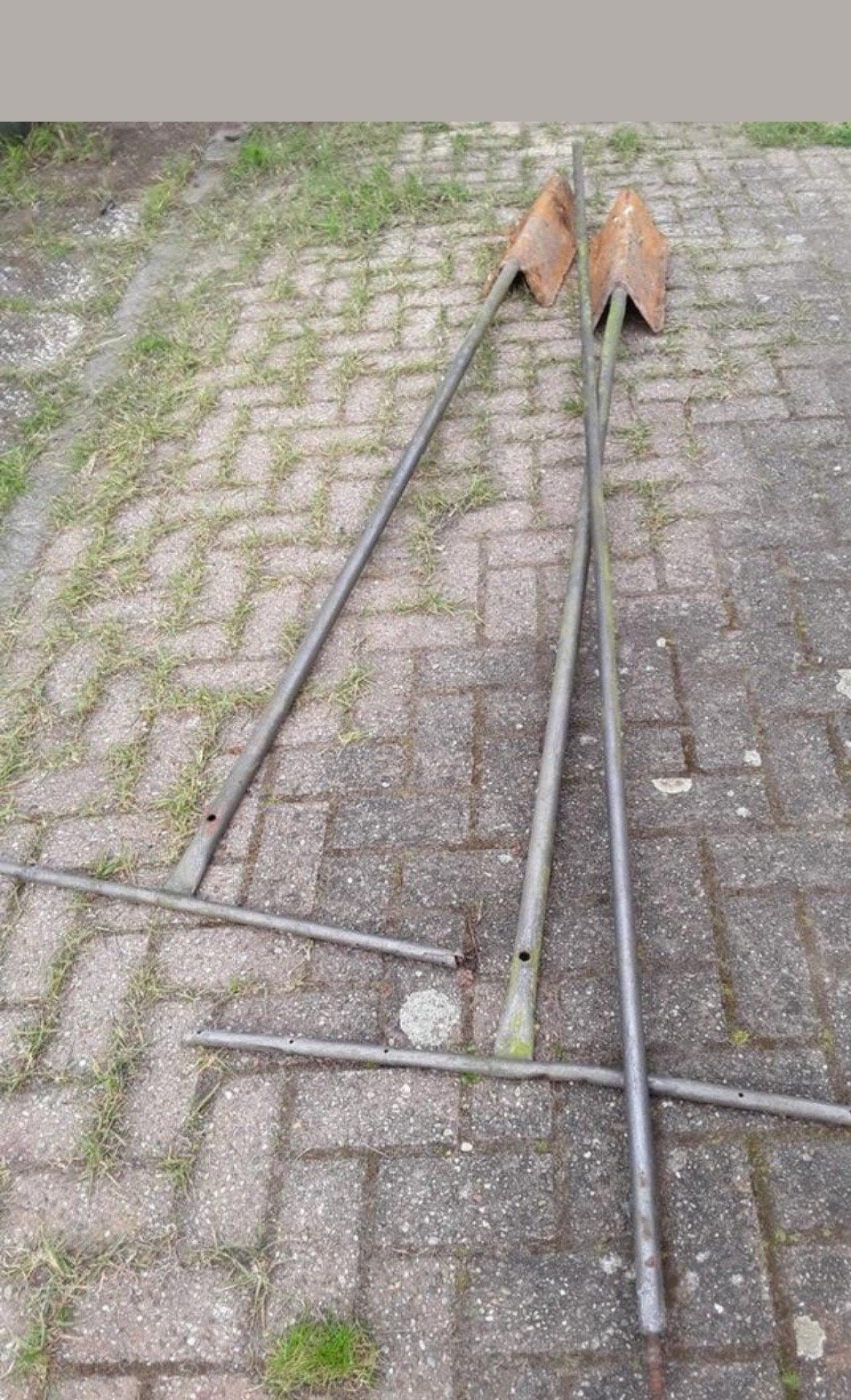 Retro metalen waslijn palen en tussenstuk voor 6 lijnen., Tuin en Terras, Droogmolens en Wasrekken, Ophalen, Gebruikt, Wasrek