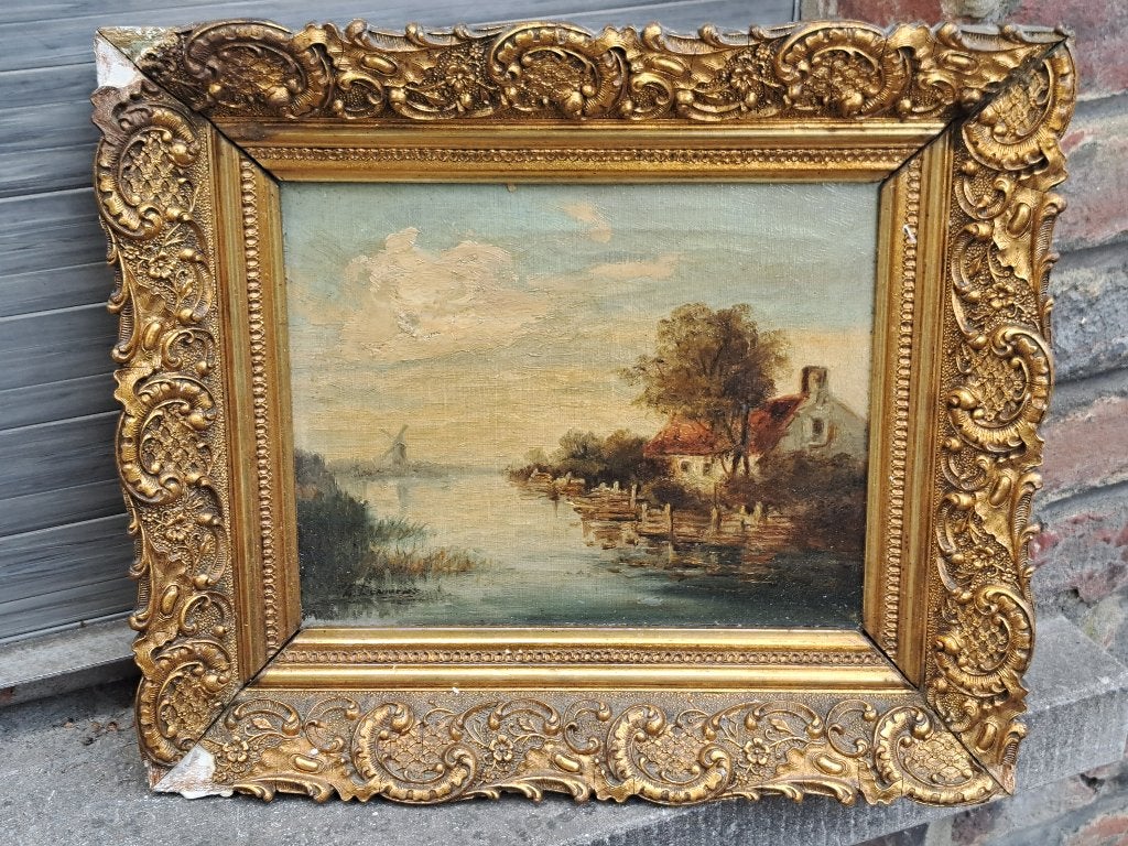 huile sur toile paysage hollandais signe a lenivens, Enlèvement ou Envoi