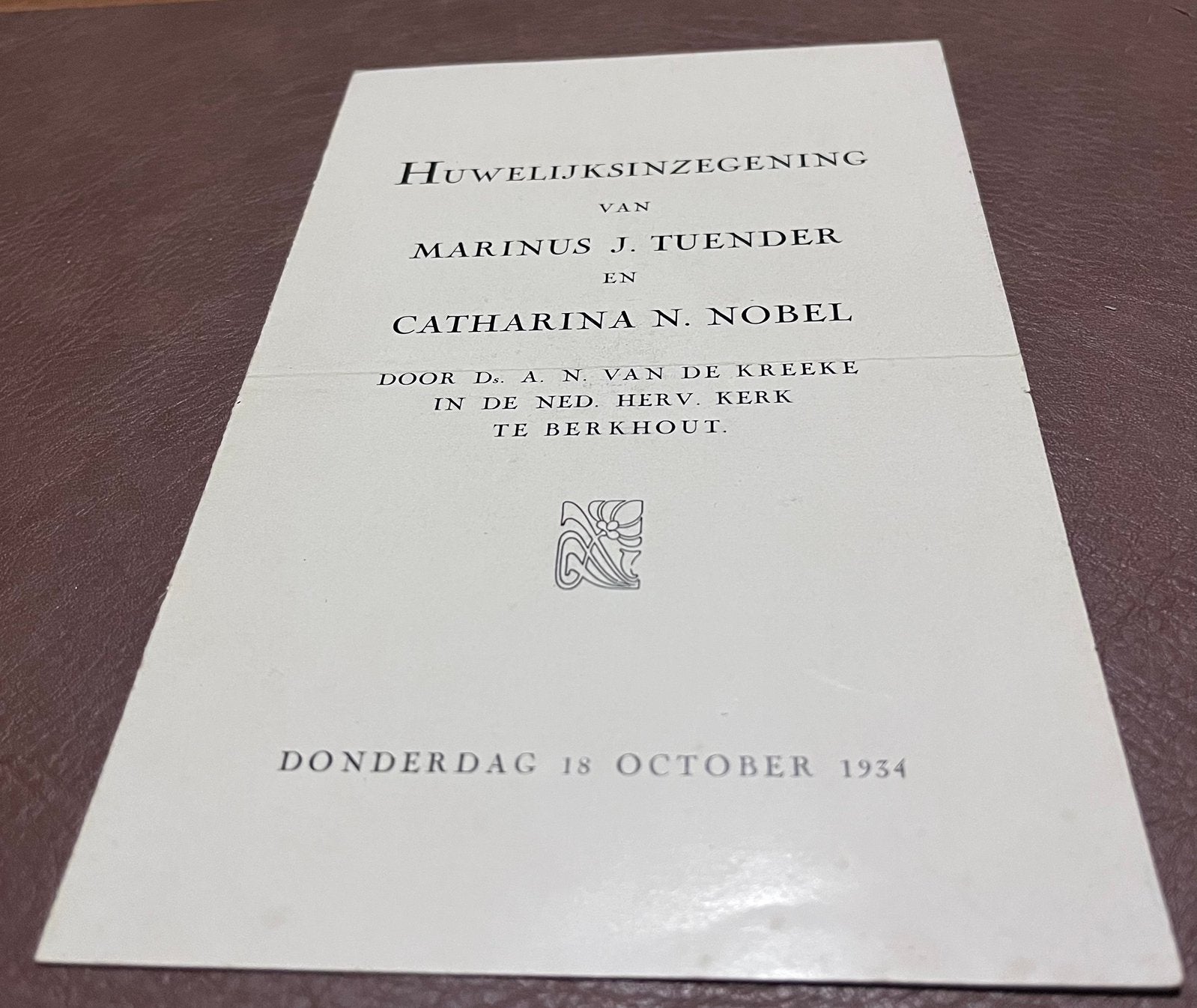 Folder(gezangen) - Huwelijksinzegening donderdag 18/10/1934, Boeken, Catalogussen en Folders, Ophalen of Verzenden, Gelezen, Folder