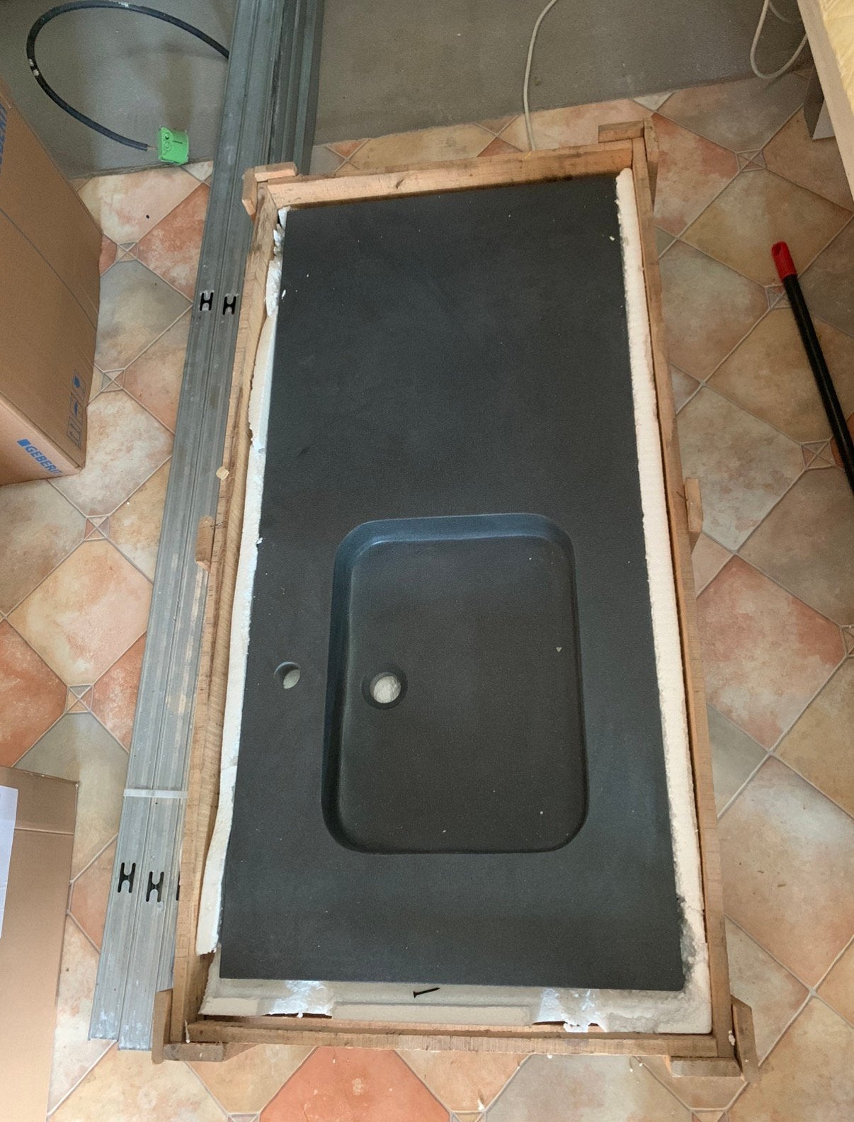 Wastafel graniet links 120x55 nieuw, Maison & Meubles, Neuf, Lavabo ou Évier, 100 à 150 cm, Enlèvement