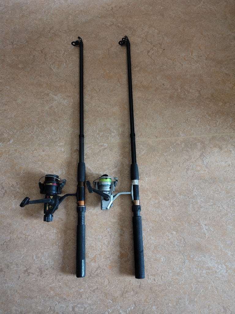 2 FOREL HENGELS MET MOLEN, Watersport en Boten, Hengelsport | Algemeen, Ophalen of Verzenden, Zo goed als nieuw, Werphengel