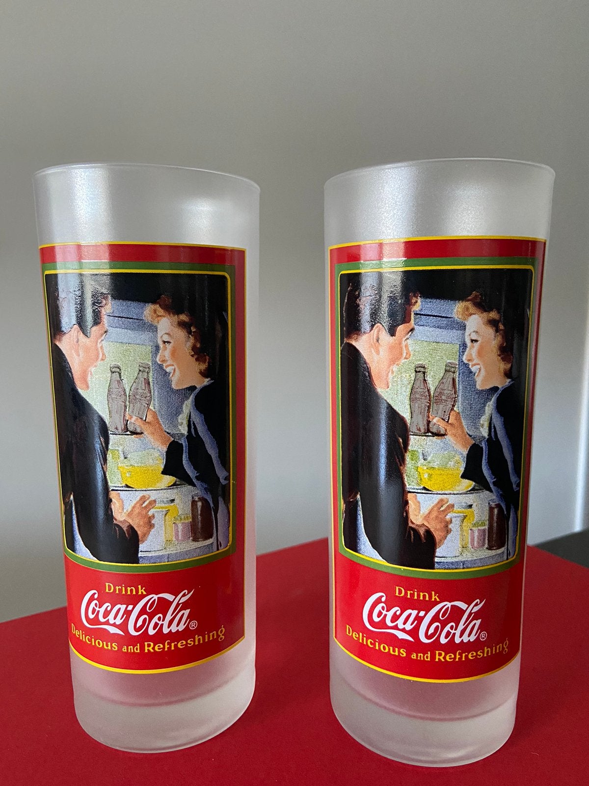 Deux grands VERRES vintage Coca-Cola givrés de collection, Verzamelen, Ophalen of Verzenden, Zo goed als nieuw