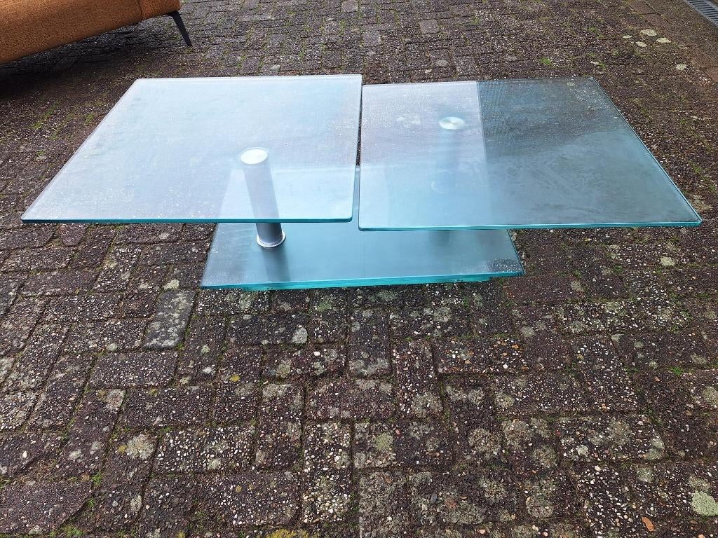 Table basse en verre spécial avec effet rotatif/table verre, 100 à 150 cm, Enlèvement ou Envoi, Comme neuf, Verre