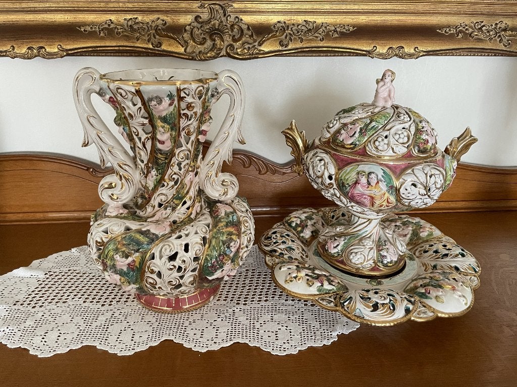 3-delig Italiaans porselein, Capodimonte-stijl, Enlèvement