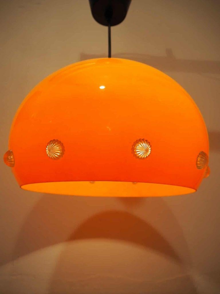 Oranje Space Age hanglamp, UFO lamp, 1970s, Huis en Inrichting, Lampen | Hanglampen, Space Age, Kunststof, Ophalen of Verzenden
