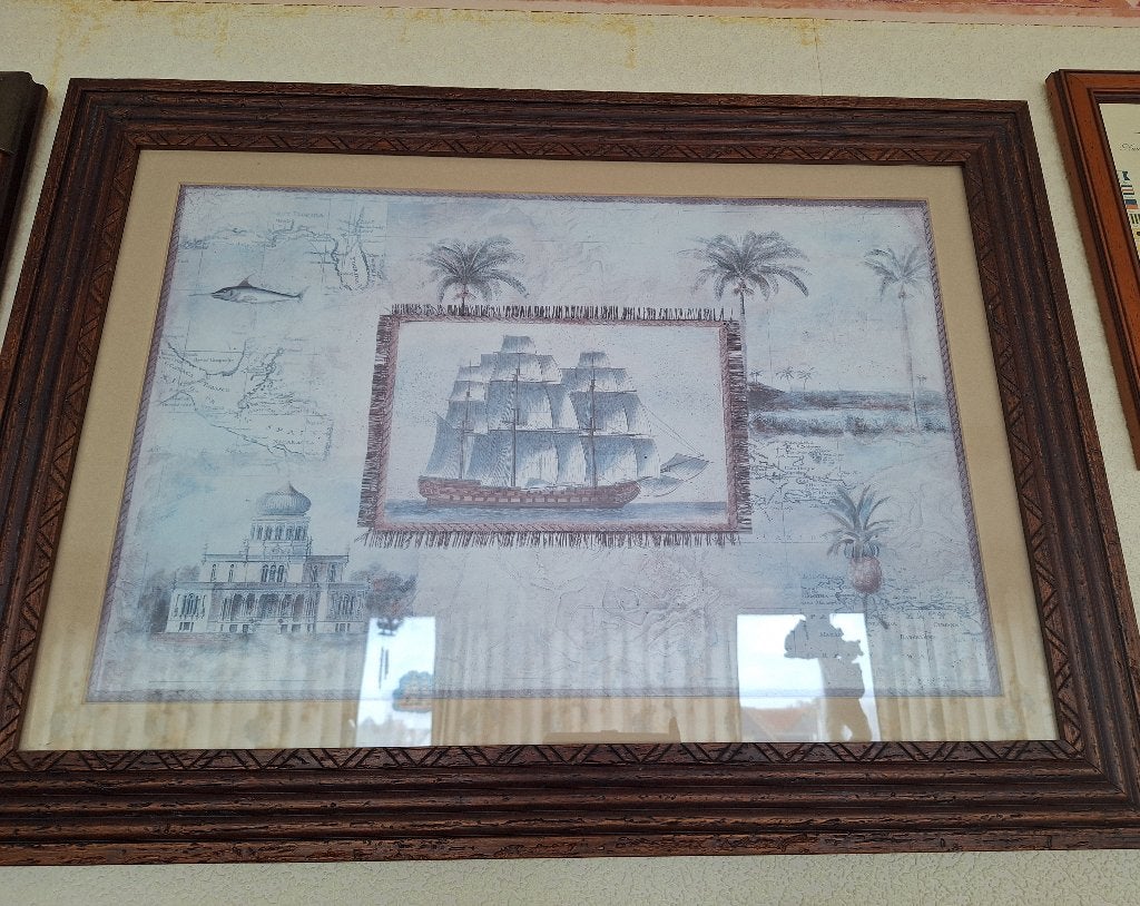 Schip in kader met palmbomen, Ophalen, Zo goed als nieuw, Kaart, Foto of Prent