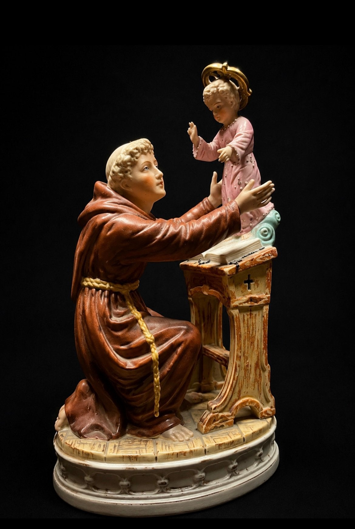 Statue de porcelaine ancienne de Saint Antoine de Padoue, Antiquités & Art, Enlèvement ou Envoi
