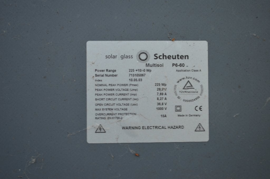 Vends 4 panneaux solaires photovoltaïques  - Scheuten, Enlèvement, Utilisé, Panneau, 200 watts-crêtes ou plus