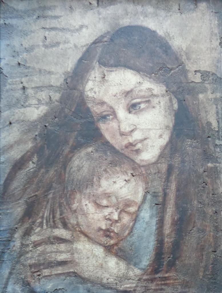 ONBEKEND / MOEDERSCHAP / OLIEVERF PANEEL / 50x40cm / KADER, Antiquités & Art, Enlèvement ou Envoi, Signé, Peinture à l'huile