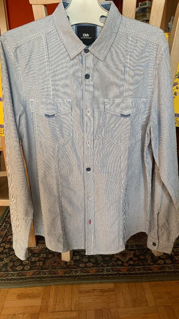 Blauw/wit gestreept shirt maat S, Ophalen, Blauw, Halswijdte 38 (S) of kleiner, Zo goed als nieuw