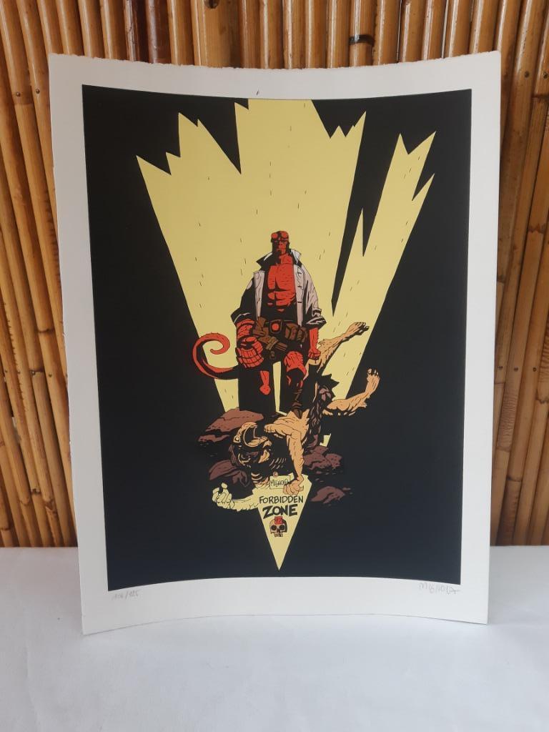 Sérigraphie de Hellboy signée par Mike Mignola vintage 1997, Collections, Enlèvement ou Envoi, Rectangulaire vertical, A1 jusqu'à A3