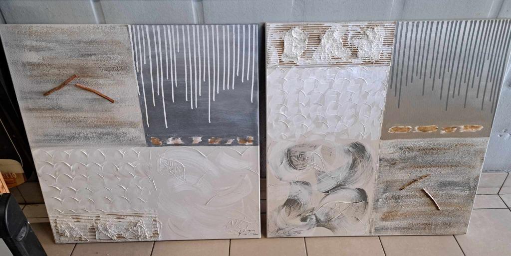 canvas schilderij (set van 2 st)- gesigneerd, Enlèvement, Comme neuf, 75 à 100 cm, Peinture