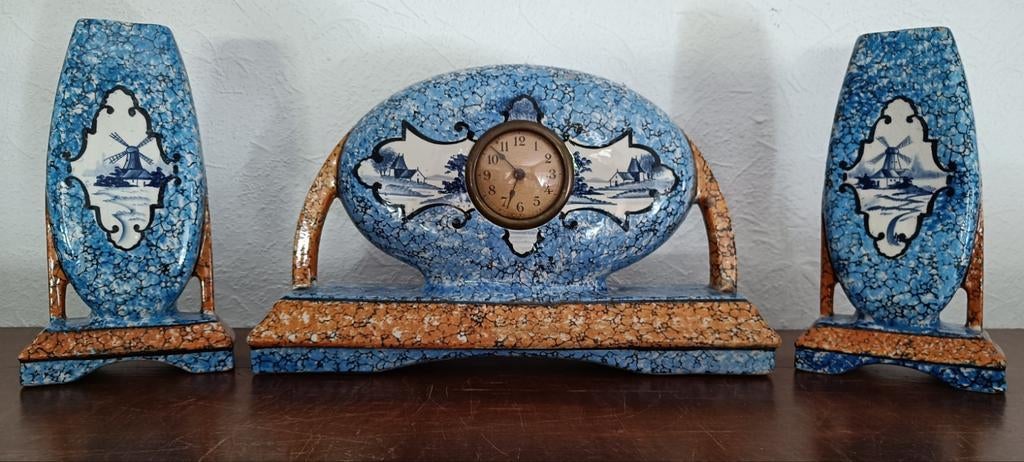Art Deco mantelklok set Majolique Wasmuel, Ophalen of Verzenden