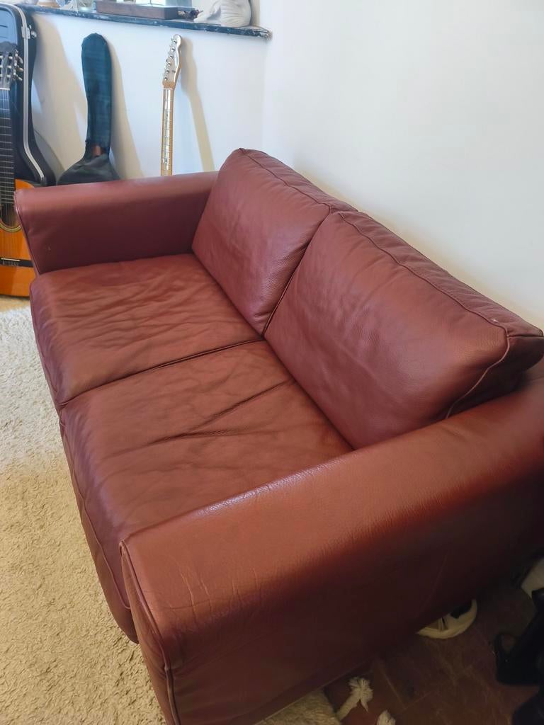 IKEA tweezit zetel donkerrood/rood leer, Ophalen, Gebruikt, Leer