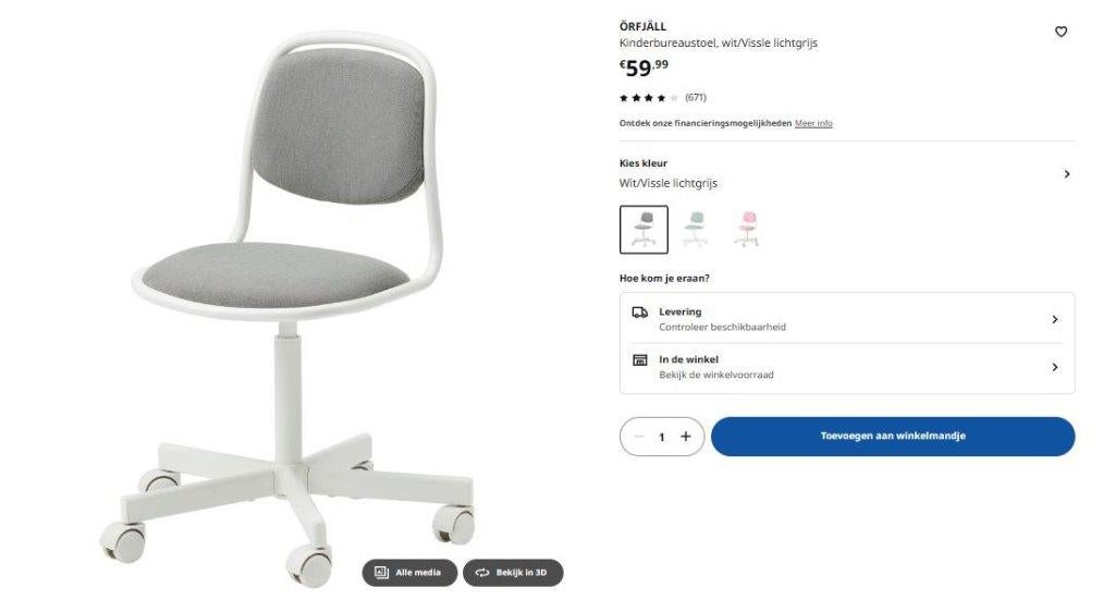 kinder bureaustoel ikea , niet gebruikt, Enlèvement, Comme neuf, Gris, Chaise de bureau
