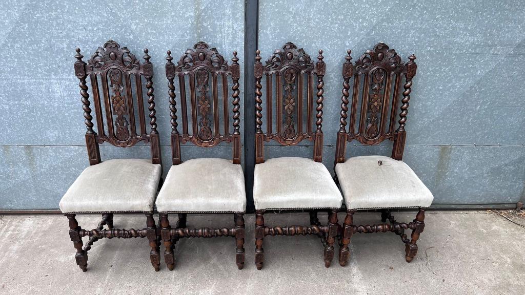Set van 4 antieke barokstoelen - rijk gesneden hout & fluwel, Ophalen