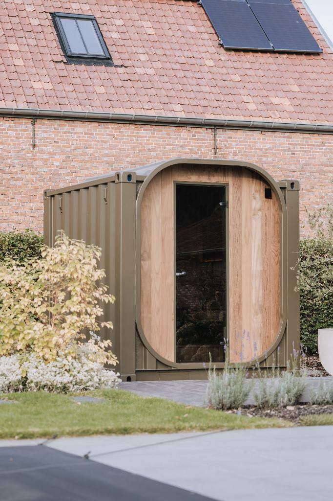 Sauna in container, Sport en Fitness, Ophalen, Nieuw, Fins of Traditioneel, Complete sauna