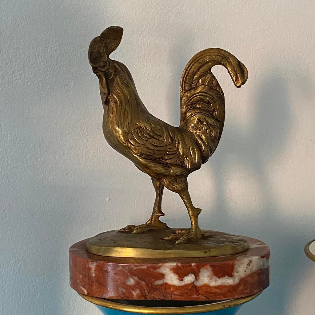 Coq en bronze sur sellete marbre, Antiquités & Art, Enlèvement ou Envoi, Bronze