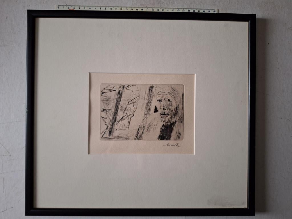 Ets / droge naald Rudolf Riester "Man met droevige blik, Antiek en Kunst, Kunst | Etsen en Gravures, Ophalen of Verzenden