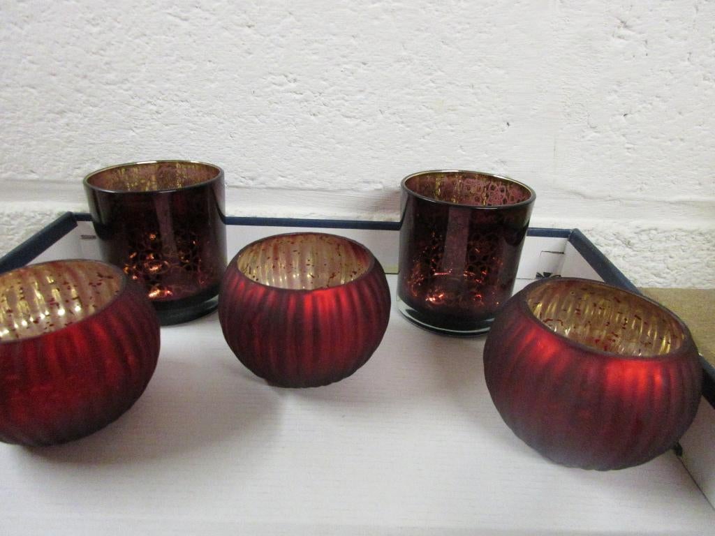 Thee lichtjes in rood glas, Ophalen, Zo goed als nieuw, Rood, Kaars