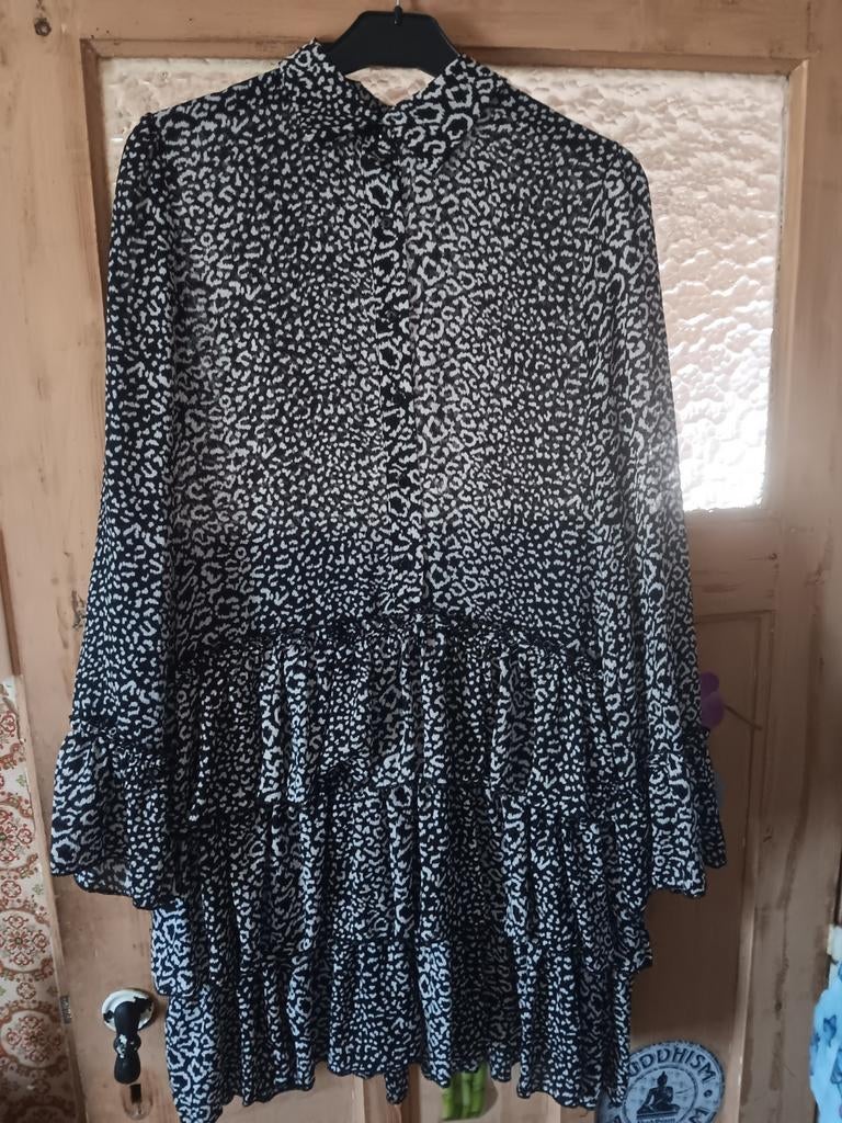 Zwart-witte blouse, Wit, Ophalen of Verzenden, Zo goed als nieuw, Maat 36 (S)