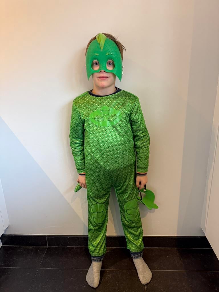 Gekko verkleedpak Pyjamahelden te koop, maat 4-5 jaar, Kinderen en Baby's, Ophalen, Zo goed als nieuw, Jongen of Meisje